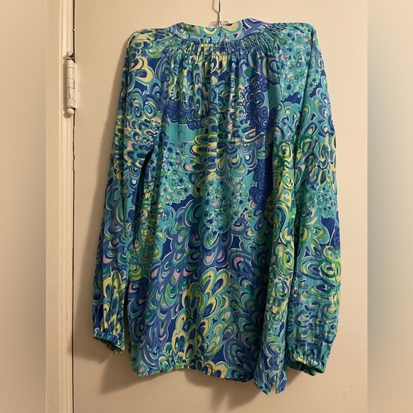 Lilly Pulitzer Lilly’s Lagoon Print Elsa Silk Sea Blue Top Blouse Size Small - Picture 7 of 13